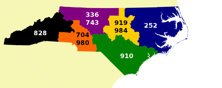 north carolina area code map 743