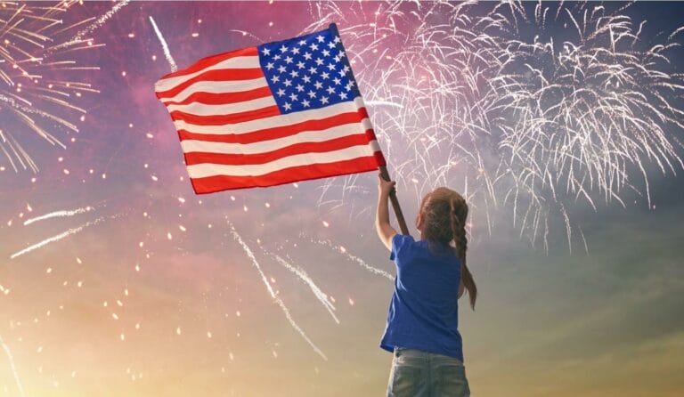wave american flag fireworks